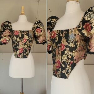 Floral Fantasy Corset Top | Puffed Sleeves | Elegant Vintage